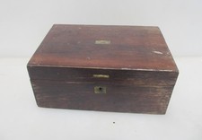 Antique Wooden Box Old Wood Victorian Case Tub Crate Brass Inlay Vintage 11"W