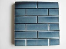 ANTIQUE 6" MINTONS MOULDED BRICK EFFECT WALL TILE - C1900 - 1910 REGENCY BLUE