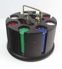 Vintage Spinning Wood Carousel Poker Chip&Card Caddy 200 multicolor chips (1002)