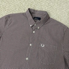 Fred Perry Gingham Check Shirt Red Blue White Mens XL Extra Large S/Sleeve Mod