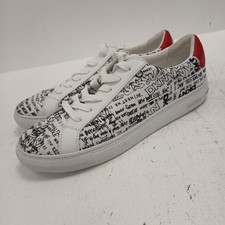 DKNY Trainers UK 8 White Black Red Graffiti Print Textile Womens RMF30-LW