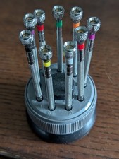 Watchmaker Screwdrivers in Rotating Stand + Cover, Used, Watchmaker Tools