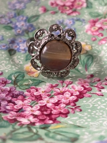 Vintage banded agate filigree - agate,