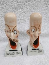 2 X Vintage novelty barbershop singing head ashtrays , great condition