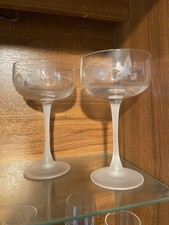 Vintage Avon Etched Crystal Hummingbird Champagne Coupe/Cocktail Glass Pair VGC