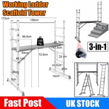 3 IN 1 Working Scaffold Tower Aluminium Ladder Steps Platform Multi Purpose UK