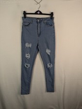 BoohooBlue Ladies casual trousers size 10 blue ripped jeans denim skinny