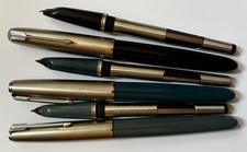 3 Vintage PARKER Fountain Pens Black Grey Greenish Colour Pump Refil Silver Tops