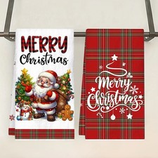 2pcs Christmas Kitchen Towels Buffalo Plaid Xmas Dish Towels Home Decor
