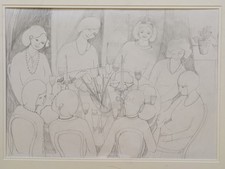 Vintage Original pencil drawing signed by Mary Chugg 1935-2024 Ladies' Luncheon
