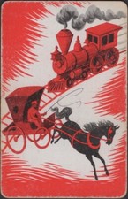 Playing Cards Single Card Old Vintage * HORSE + CARRIAGE + STEAM TRAIN Picture B