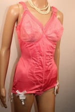 VTG GORGEOUS PLAYTEX PINK SHIMMERING FULL BODY GIRDLE CORSELETTE 6 SUSPENDER 40C