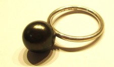 STERLING SILVER  LARGE BLACK PEARL SOLITAIRE DRESS RING SIZE O