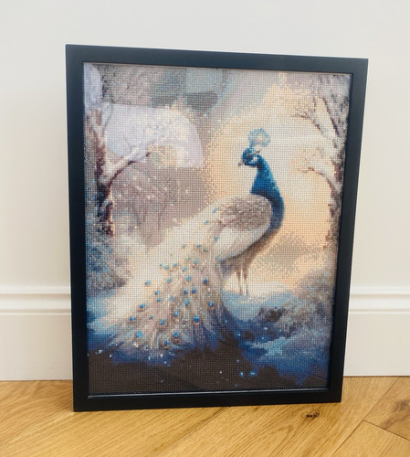 Framed finished peacock cross - peacock,