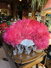 Large Antique Pink Ostrich Feather Fan! Wall Or Burlesque Mother Of Pearl 72cm