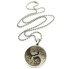  Yin Yang Tree Of Life Pendant 20" Ball Chain Necklace Pagan Boho Etched Steel 