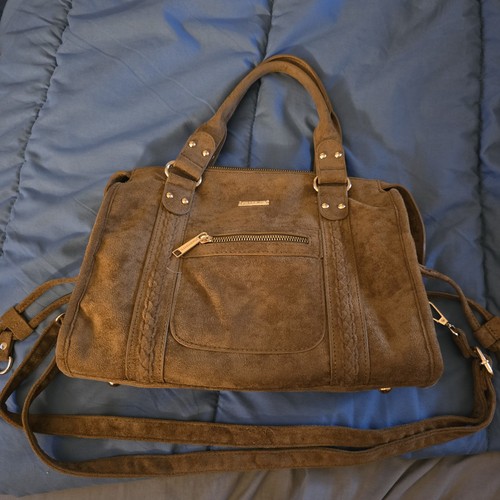 Tan faux suede - handbag, with