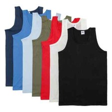 Mens Vests 100% Cotton Plain Tank Top Summer Training Gym Plain Tops 6 Pack