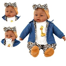 18" Black Baby Doll Girl Ethnic Soft Body Toy Sounds & Dummy BiBi Doll Cheetah