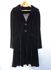 Hobbs Velvet Coat Size 12 Black Silk Blend Longline Goth Opera Rounded Collar