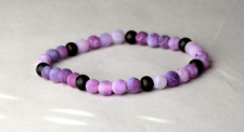 PURPLE CRACKLED FROSTED AGATE & TIGER EBONY WOOD 6MM BRACELET 7" ~ 18CM