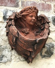 Angel decorative wall plaque bird feeder "Rose" stone garden ornament 33cm/13" H