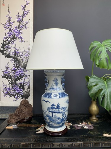 Blue white chinese - blue, lamp