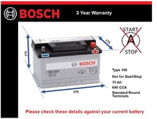 Car Battery S3007 Bosch 100 640A 70Ah 3Yr Warranty 278x175x175