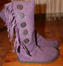 UGG 1878 UK 6.5 EU 39 Purple Knit Tall Boots Fringe Button Womens NEARLY NEW