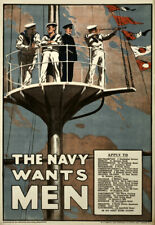 WA1 Vintage WWI British Royal Navy Wants Men War Recruitment Poster WW1 A1 A2 A3