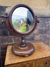 Victorian Mahogany Circular Round Toilet Swing Shaving Mirror On Bun Feet 