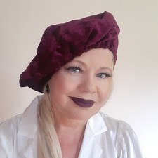 Purple Maroon Velour Medieval HAT BERET Tudor Renaissance Artist Fancy Dress New