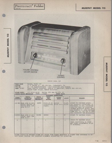 1946 murphy 113 radio - 113,
