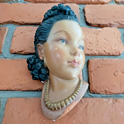 Vintage chalkware female face - vintage,