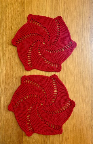 Pair red hand crocheted - pair,