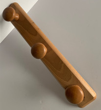 VINTAGE FRENCH WOODEN COAT RACK WOOD WALL HOOKS CLOTHES HANGER MID CENTURY