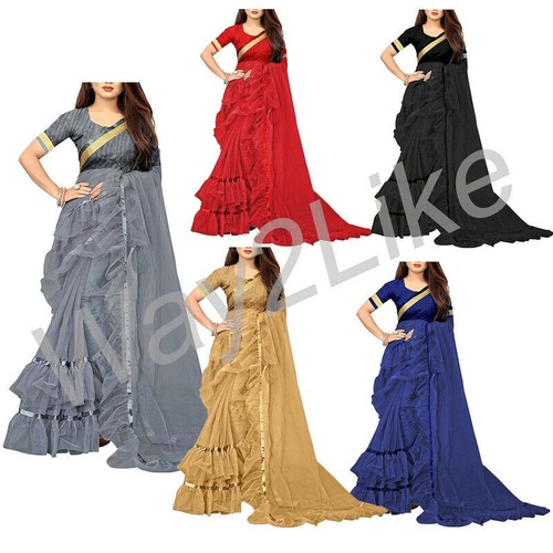 Womens net ruffle saree - saree, blouse
