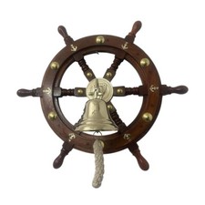 Brass Bell Ship Wooden Wheel
