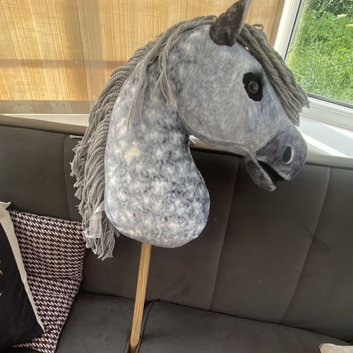 Grey plush hobby horse stick - grey,