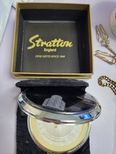 Vintage Stratton England Black Enamel Compact Mirror with Box & Pouch (1000)