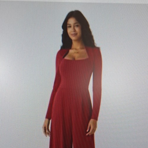 Women red ribbed - ribbed, jumpsuit