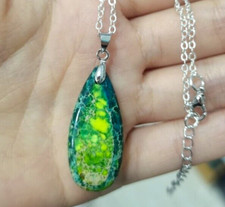Jasper semi precious stone Necklace Pendant 925 Silver Green Blue Bronze