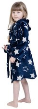 Kids Navy Stars Dressing Gown Soft Fleece Bathrobe Warm Bath Robe Boys Girls