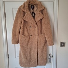 New QED London Brown Teddy Coat Size 10. Warm Cosy Winter Coat Christmas Present