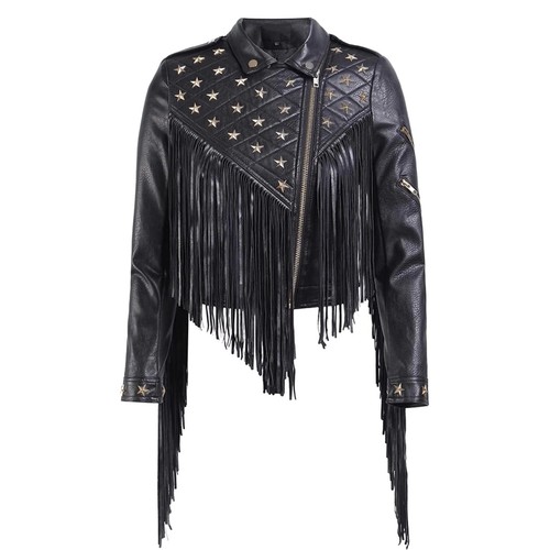 Women black leather fringe - women's,
