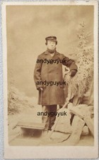 CDV CANADA MAN WINTER SLEIGH SNOW SLED NOTMAN SCENE STUDIO ANTIQUE PHOTO