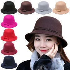 Warm Hat Wool Felt Bucket Cap Church Bowler Cloche Hats Women Vintage Retro Hat