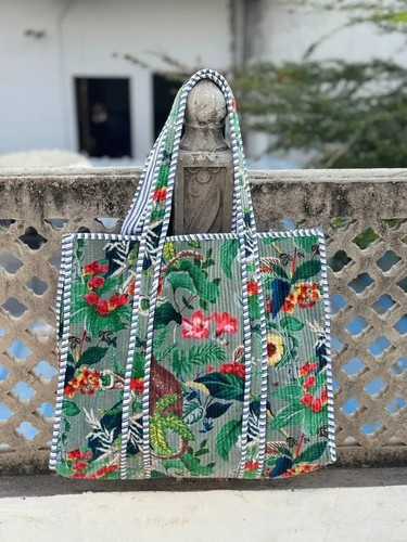 Indian green floral print - green,
