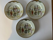 3 x Unusual Vintage Japanese Kutani Eggshell Porcelain Hand Painted Plates China