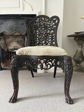 AN ANGLO INDIAN 19thC BURMESE CHAIR WITH ROSEWOOD HAND CARVED FLORAL DETAILING